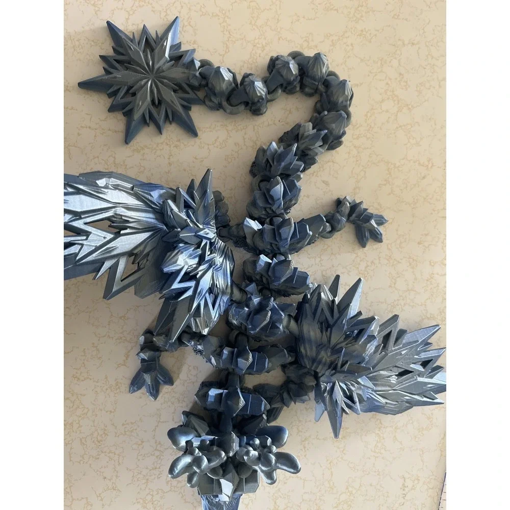3D Printed Articulated Crystal Winged Dragon Fidget Toy‎ Blue Flexible Decor